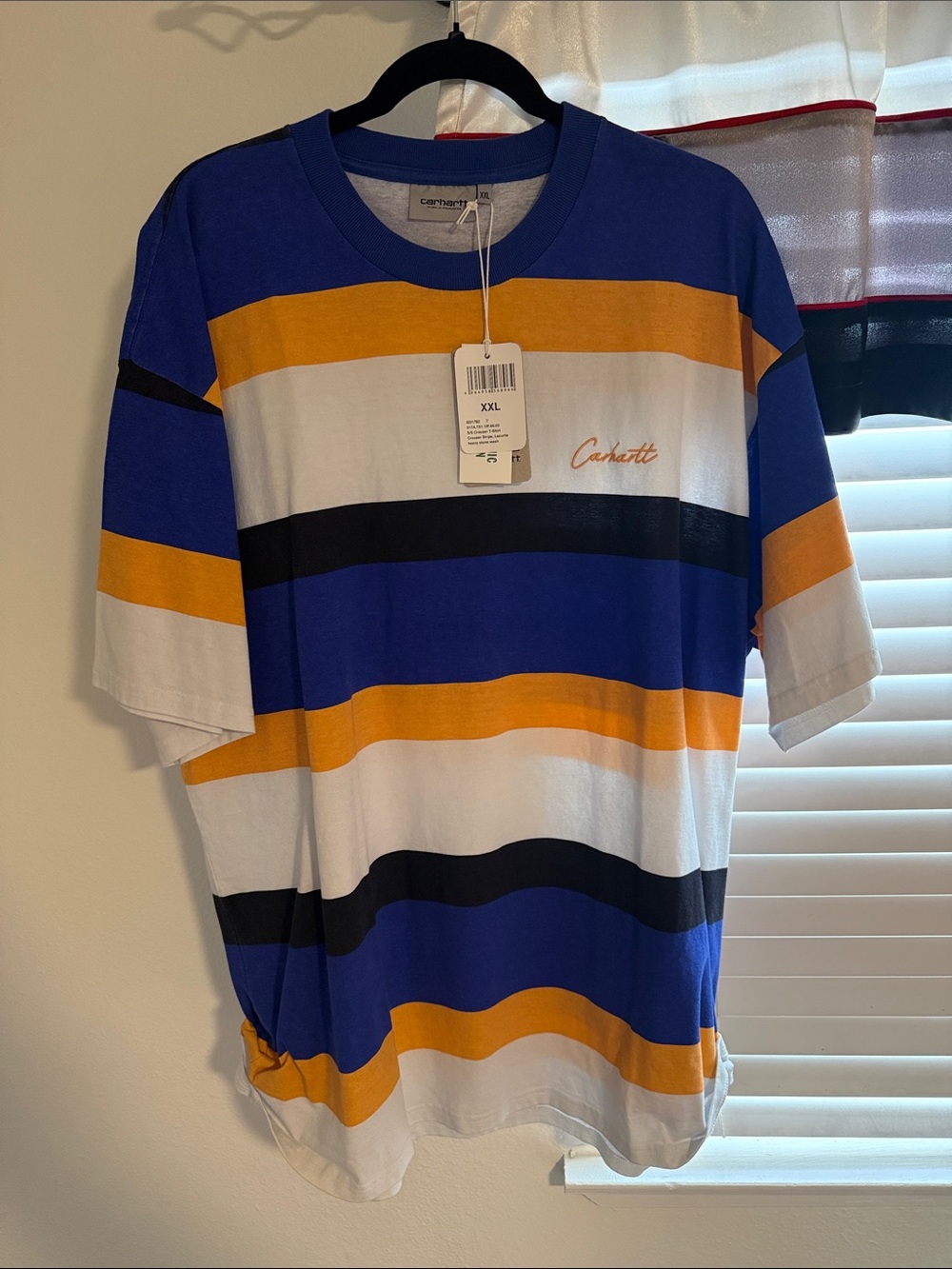 Carhartt Short-Sleeve Striped Crew Tee in Blue, White & Gold